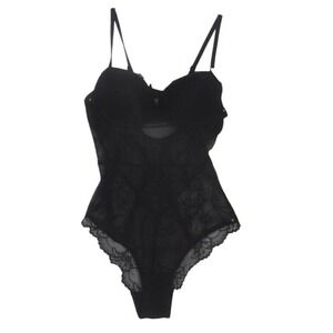 International Intimates Womens Black Sz Large Bodysuit Lace Lingerie Push Up Bra
